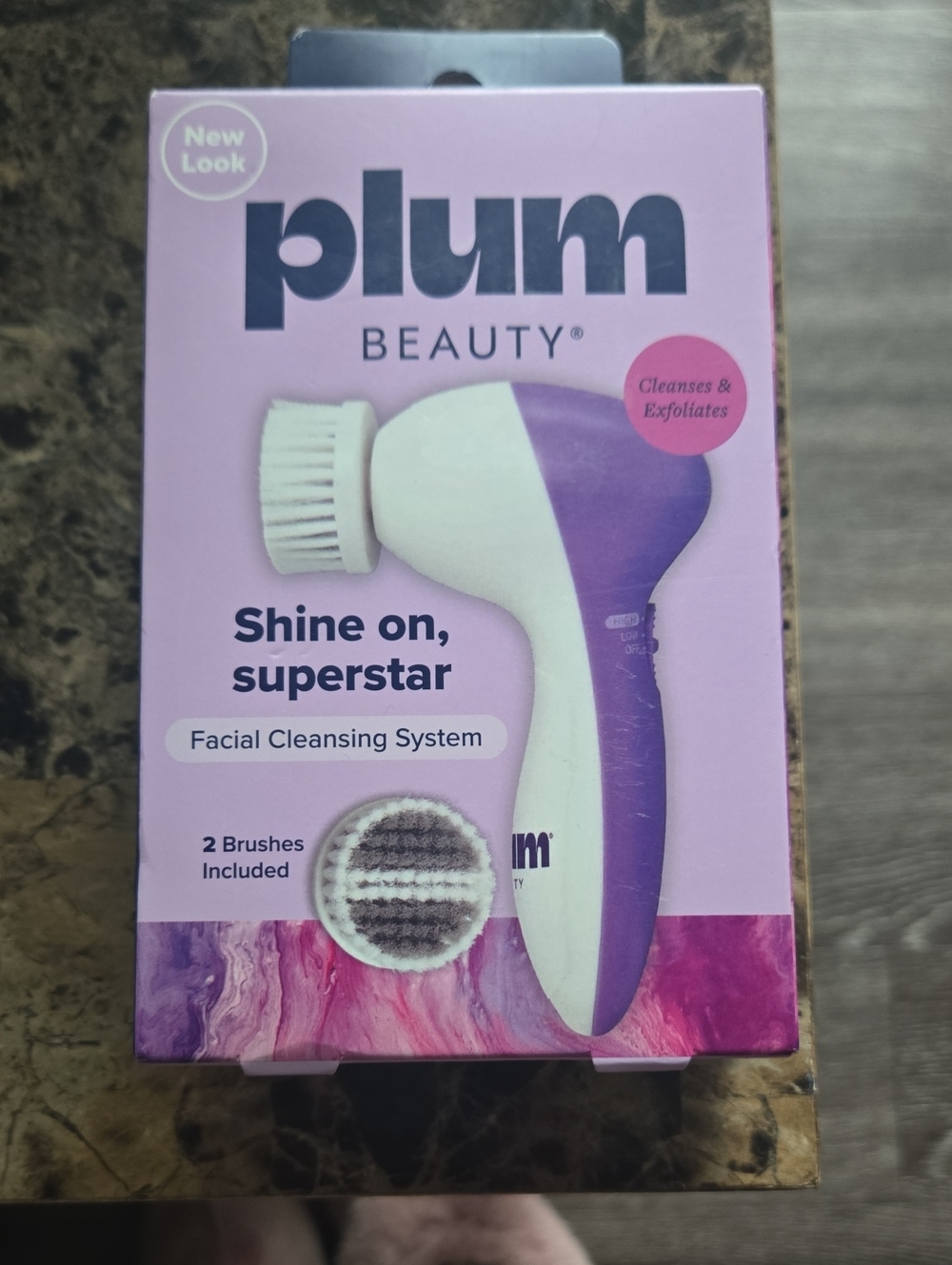 Plum Beauty Purple & White Facial Cleansing System - Gentle Exfoliating Brush